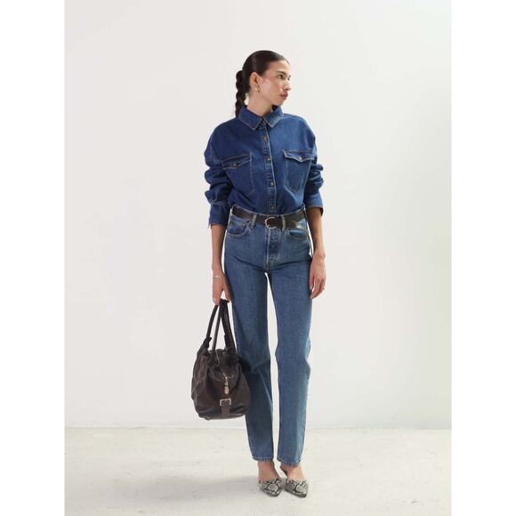 NWT Etica Leia Ultra High Rise Straight Jean In Bluestone Size 24 - Picture 1 of 10